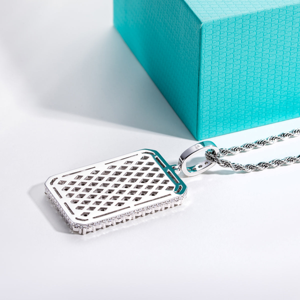 S925 Sterling‑Silver Hip‑Hop Full‑Paved Moissanite Square Tag Pendant