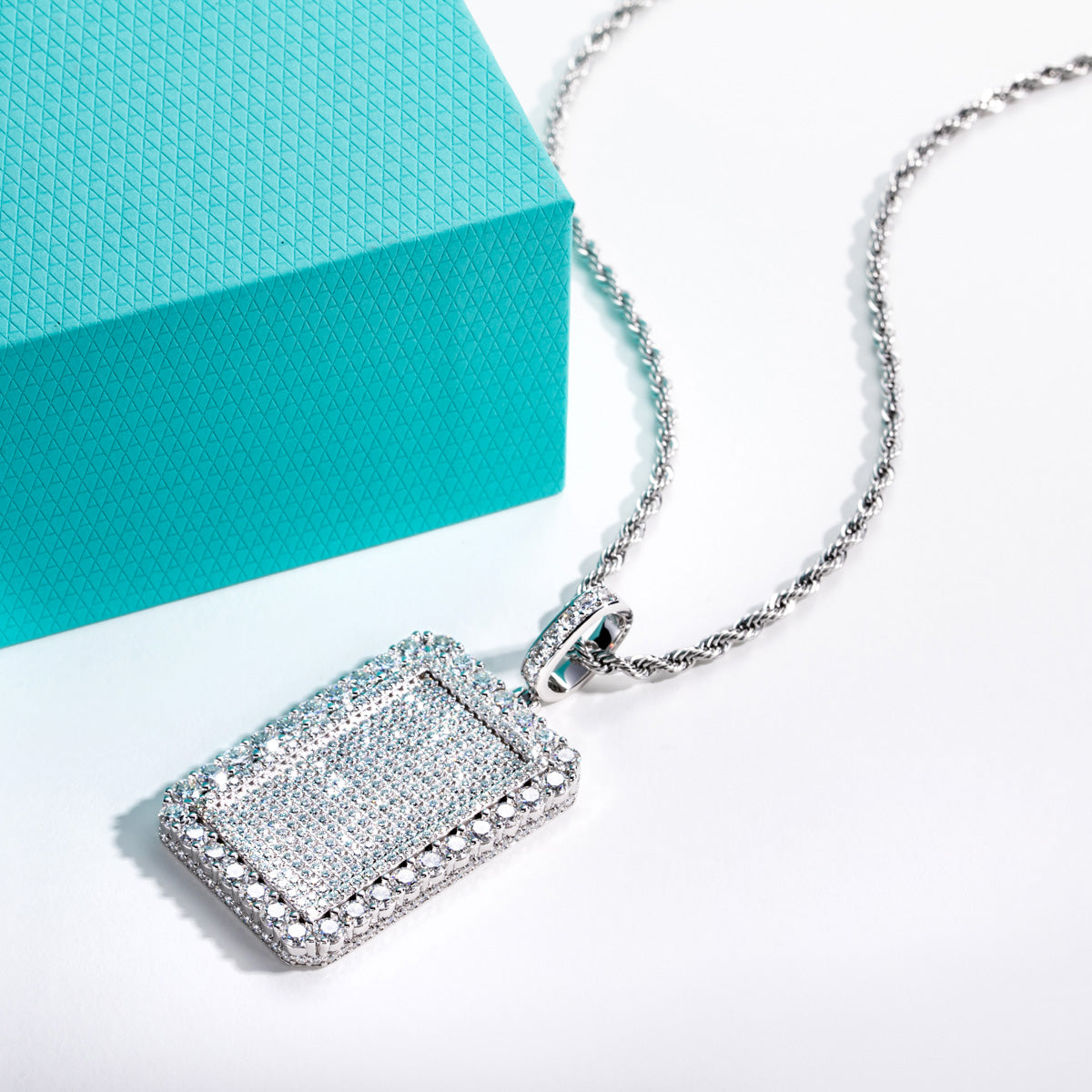 S925 Sterling‑Silver Hip‑Hop Full‑Paved Moissanite Square Tag Pendant