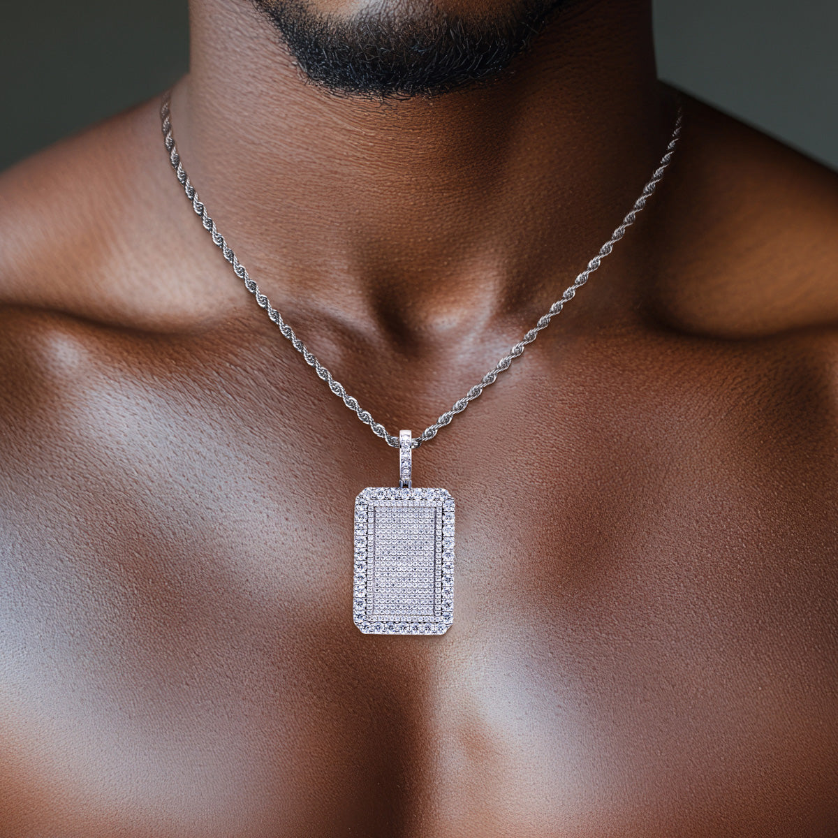 S925 Sterling‑Silver Hip‑Hop Full‑Paved Moissanite Square Tag Pendant