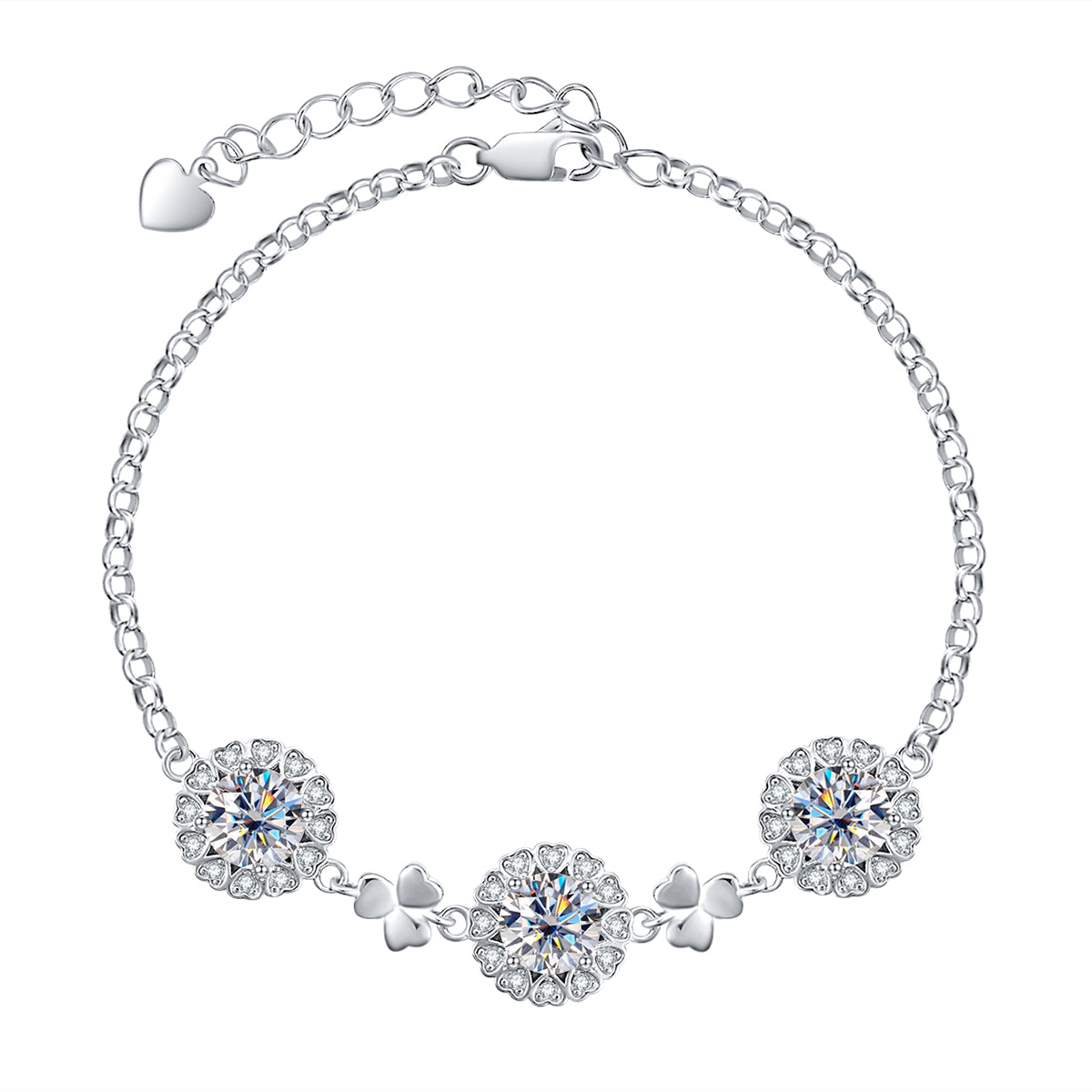 Moissanite Clover Bracelet 925 Silver Adjustable Bracelets (3.0CTTW)