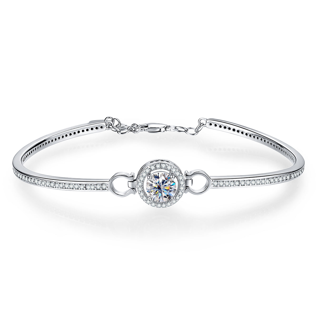 Moissanite Diamond Silver Bracelet 18K White Gold Plated Adjustable Bangles