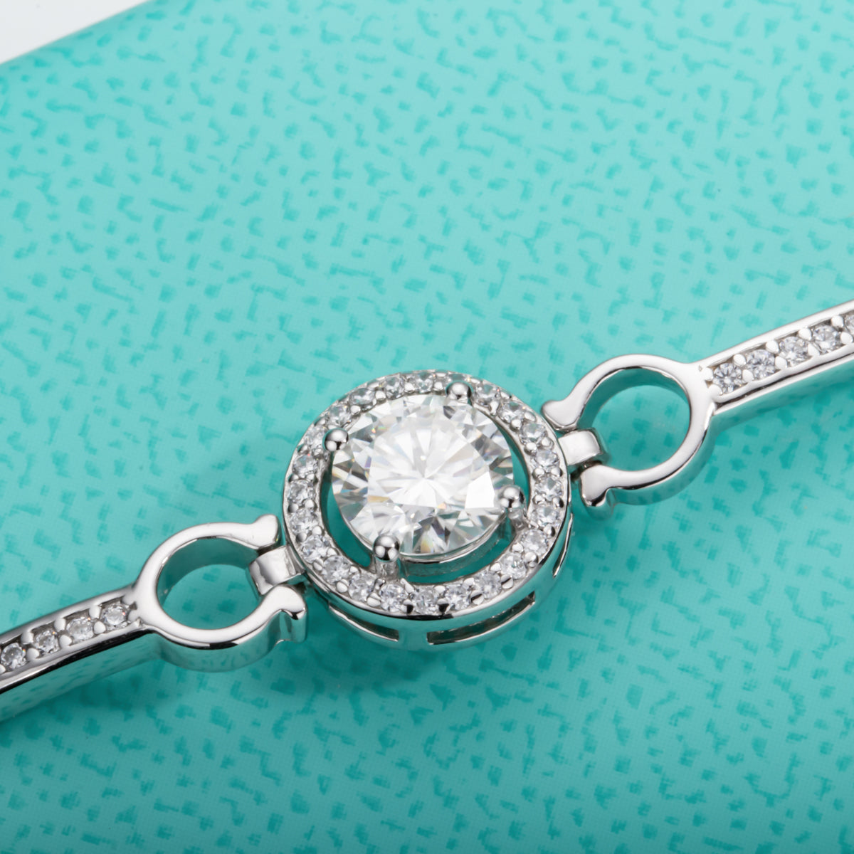 Moissanite Diamond Silver Bracelet 18K White Gold Plated Adjustable Bangles