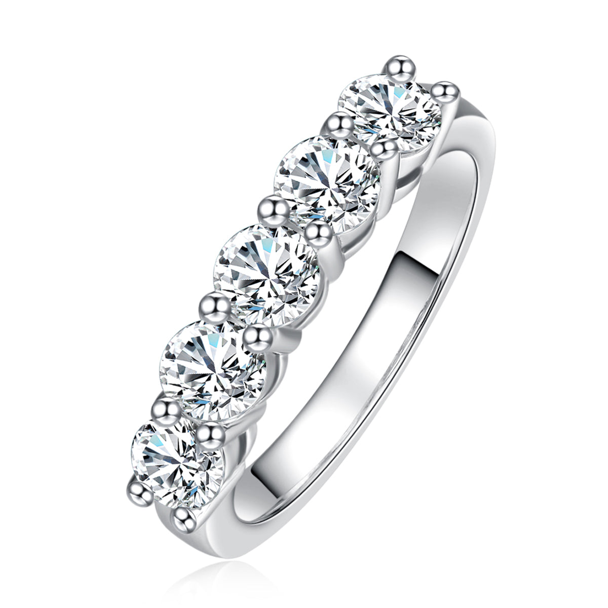 Round Cut 5 Stone Moissanite Wedding Band (1.5cttw)
