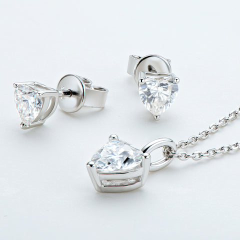 Heart Brilliant Moissanite Diamond Necklace Earrings Set