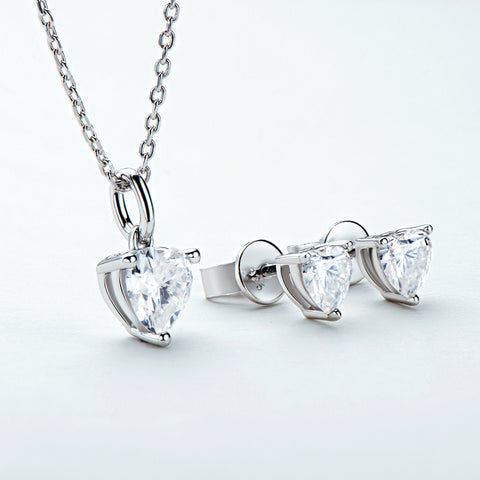 Heart Brilliant Moissanite Diamond Necklace Earrings Set