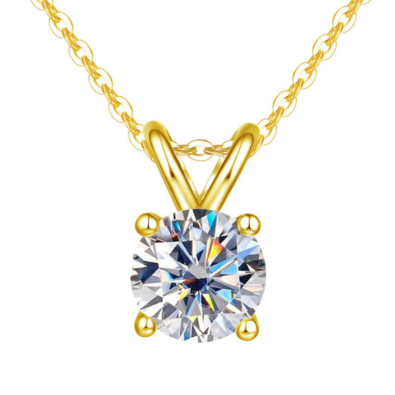 14K Round Brilliant Cut Moissanite Diamond Pendants Necklace (1 ct)