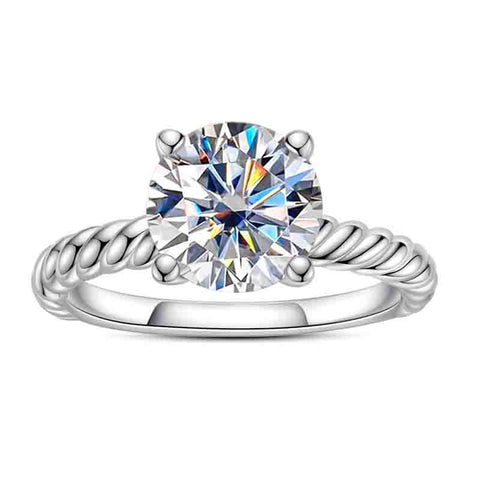 Solitaire Moissanite Diamond Rope Engagement Ring (2/3CT)