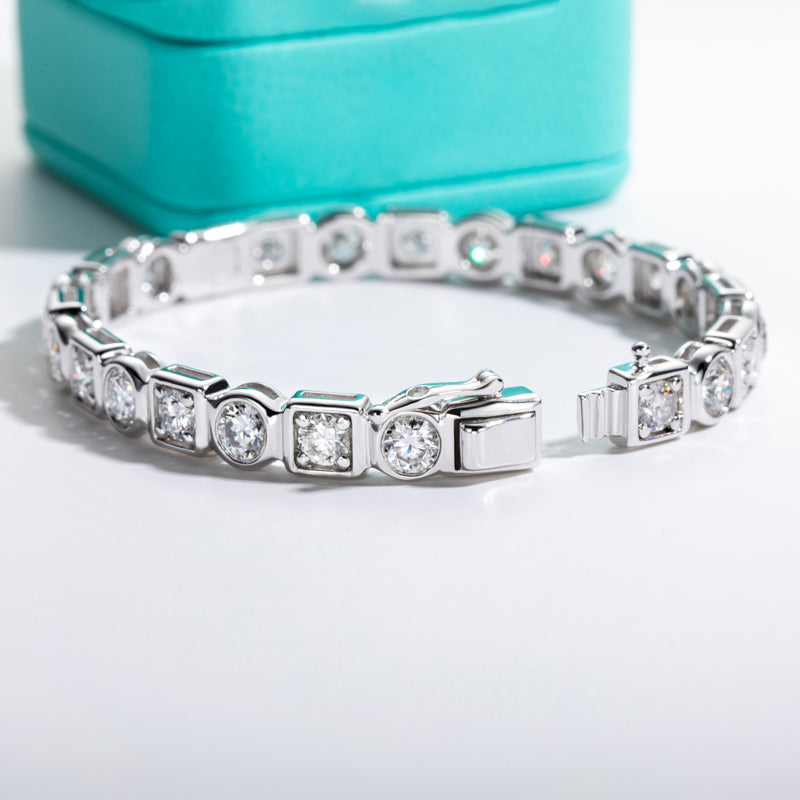Round Cut Bezel Set Moissanite Tennis Bracelet (8-10.4 cttw)