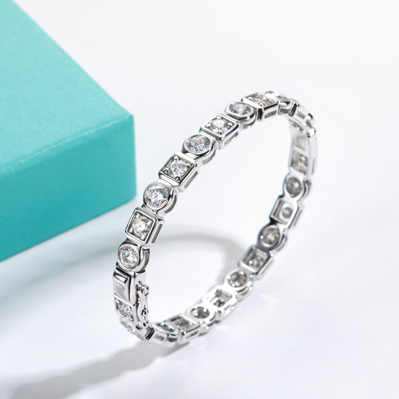 Round Cut Bezel Set Moissanite Tennis Bracelet (8-10.4 cttw)