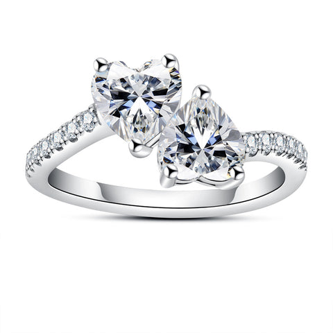 Two-Stone Heart-Cut Moissanite Diamond Engagement Ring (2.17 CTTW)