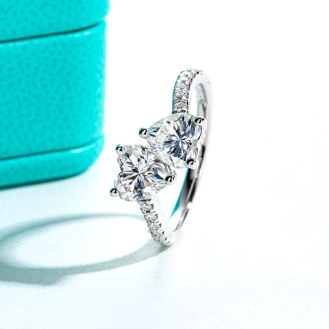 Two-Stone Heart-Cut Moissanite Diamond Engagement Ring (2.17 CTTW)