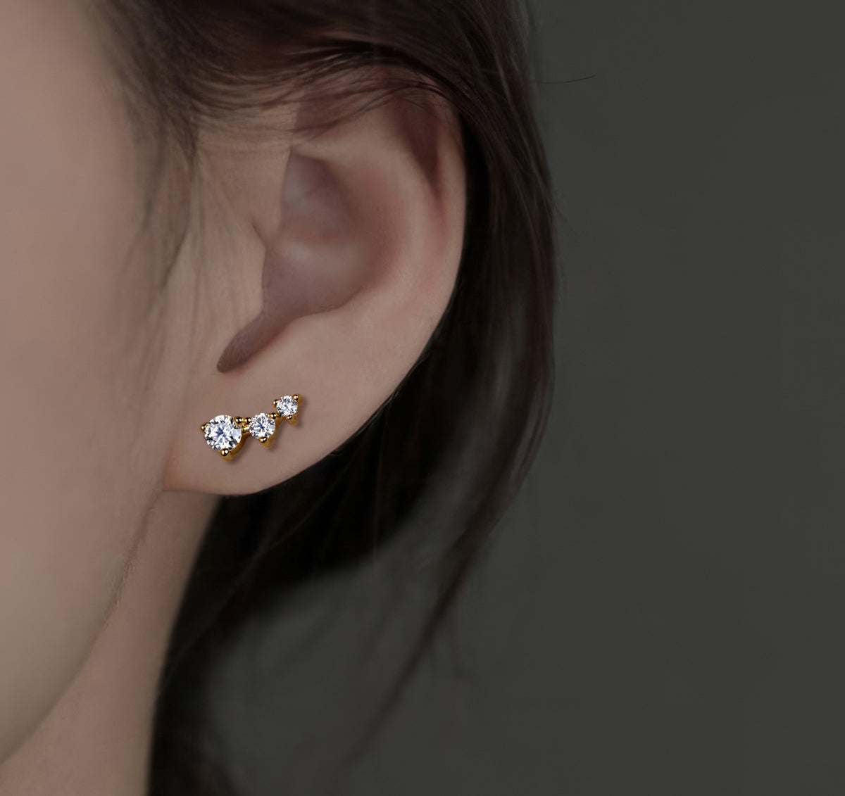 3.5mm Three Stone Moissanite Earrings S925 Silver Studs