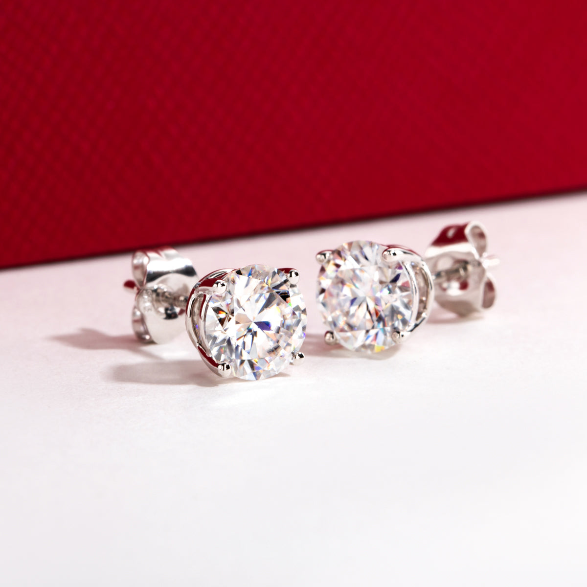 14K Gold Round Moissanite Stud Earrings