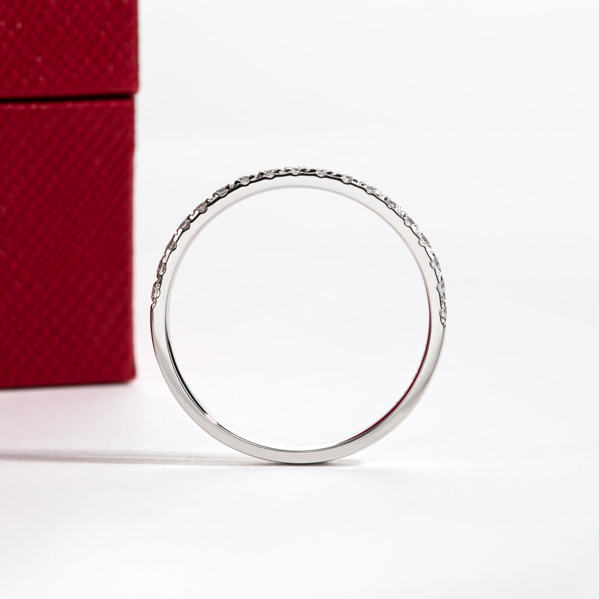 14K Gold Half Eternity Band with 1.5mm Moissanite Stones
