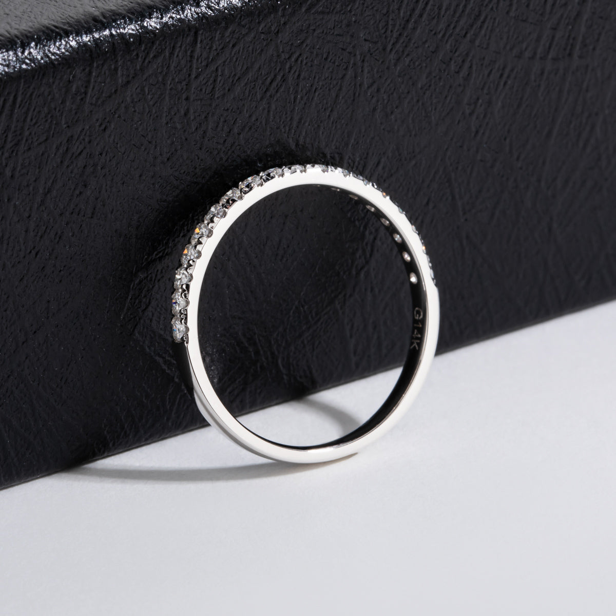14K Gold Half Eternity Band with 1.5mm Moissanite Stones