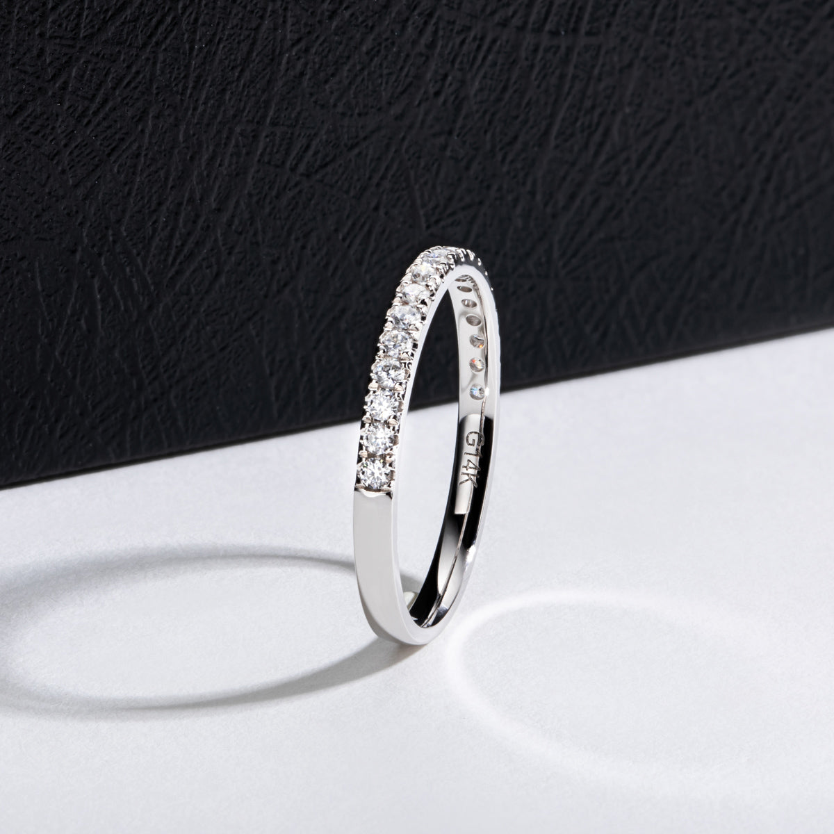 14K Gold Half Eternity Band with 1.5mm Moissanite Stones