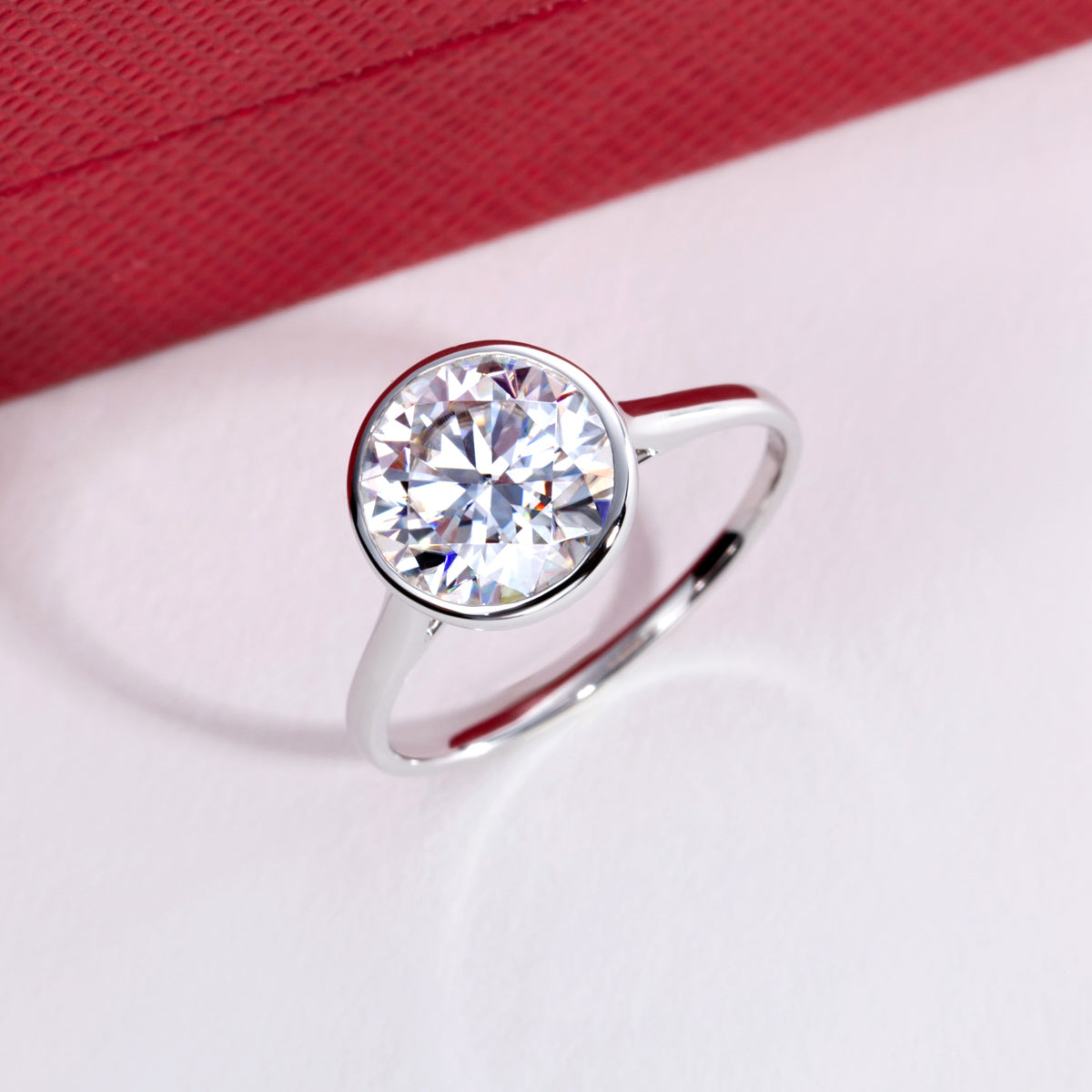 14K Gold Bezel‑Set Moissanite Ring