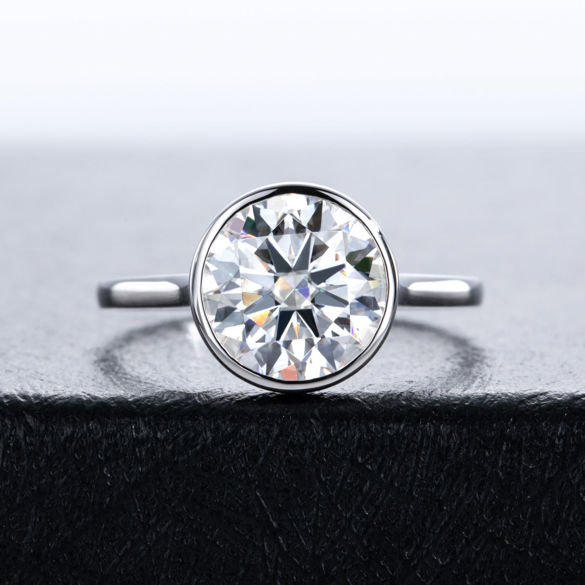 14K Gold Bezel‑Set Moissanite Ring