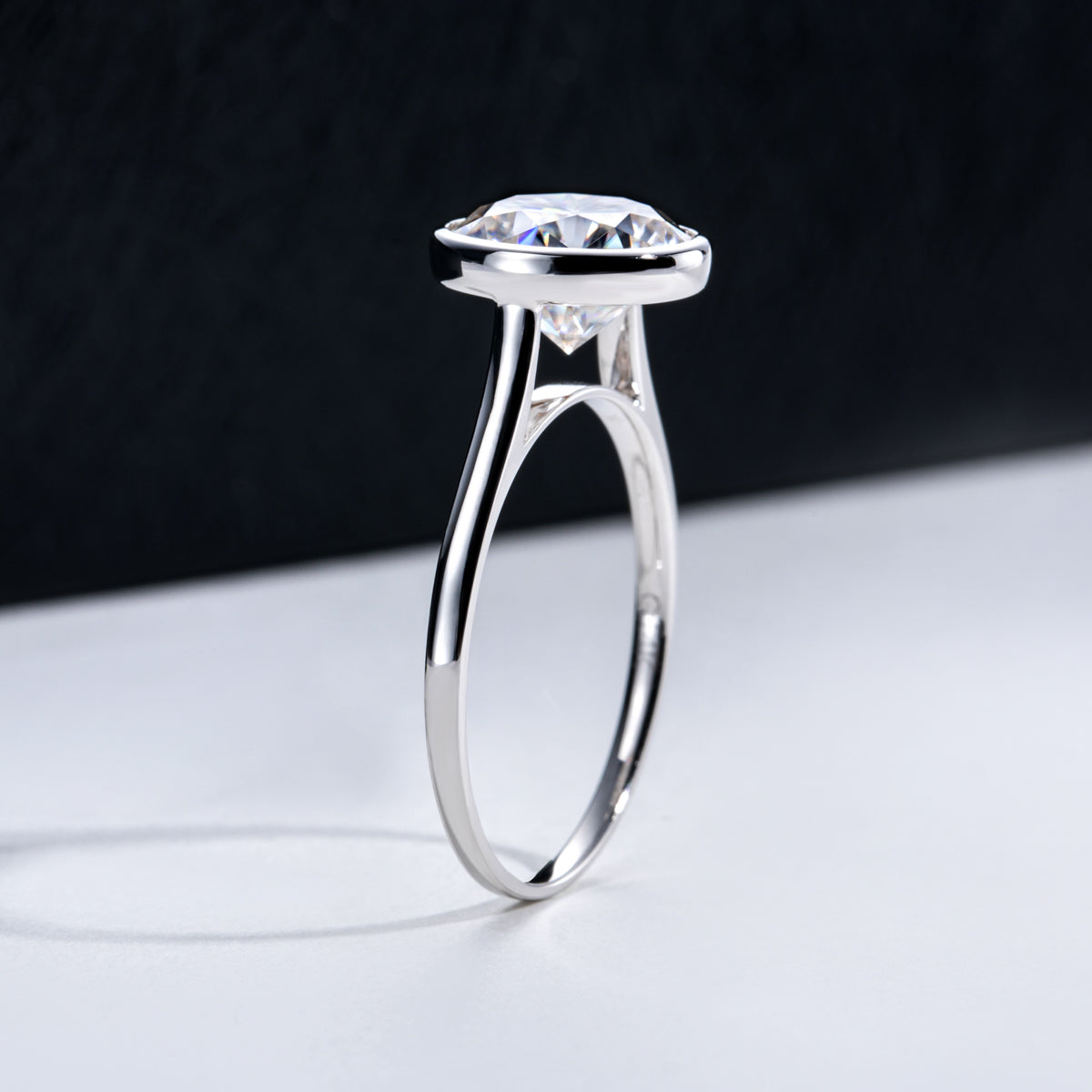 14K Gold Bezel‑Set Moissanite Ring