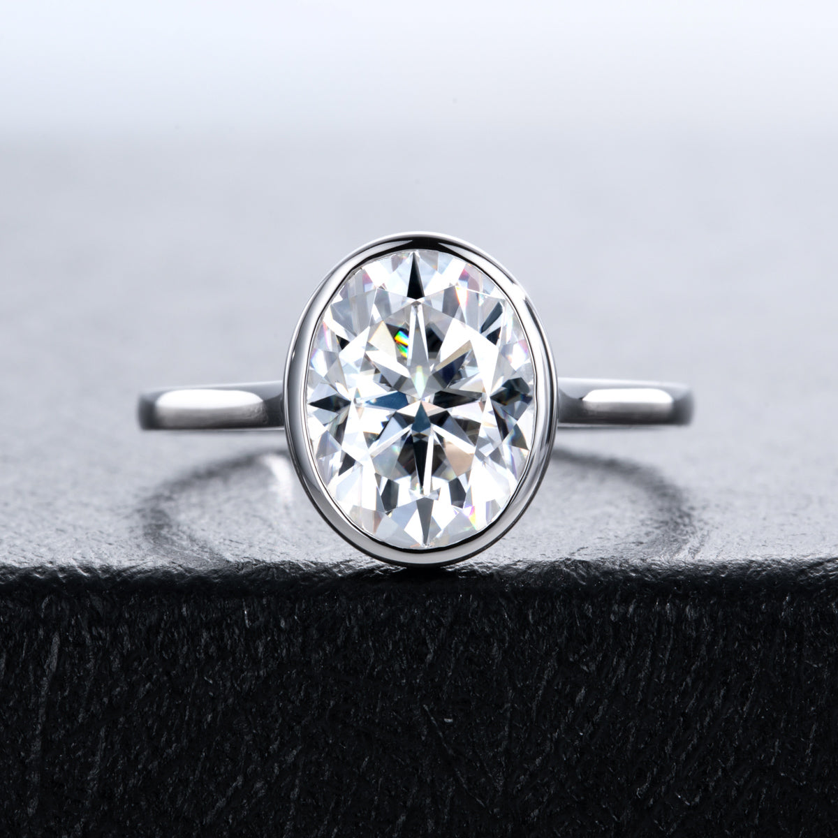 14K Gold Bezel‑Set Moissanite Ring