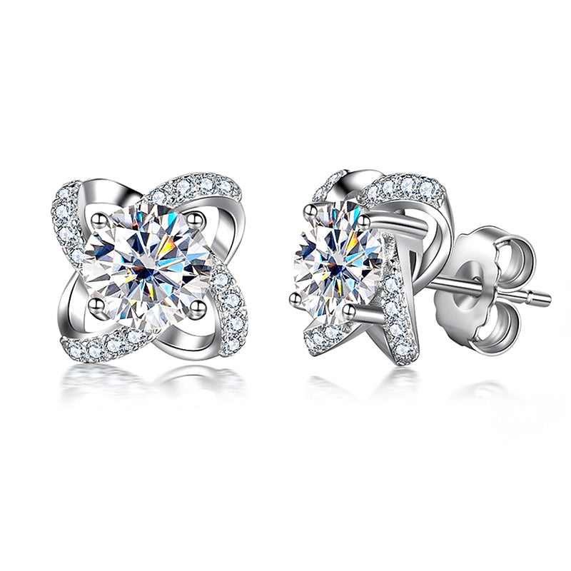 Round Brilliant Moissanite Diamond  4-Leaf Clocer Stud Earrings (2 ct. tw)