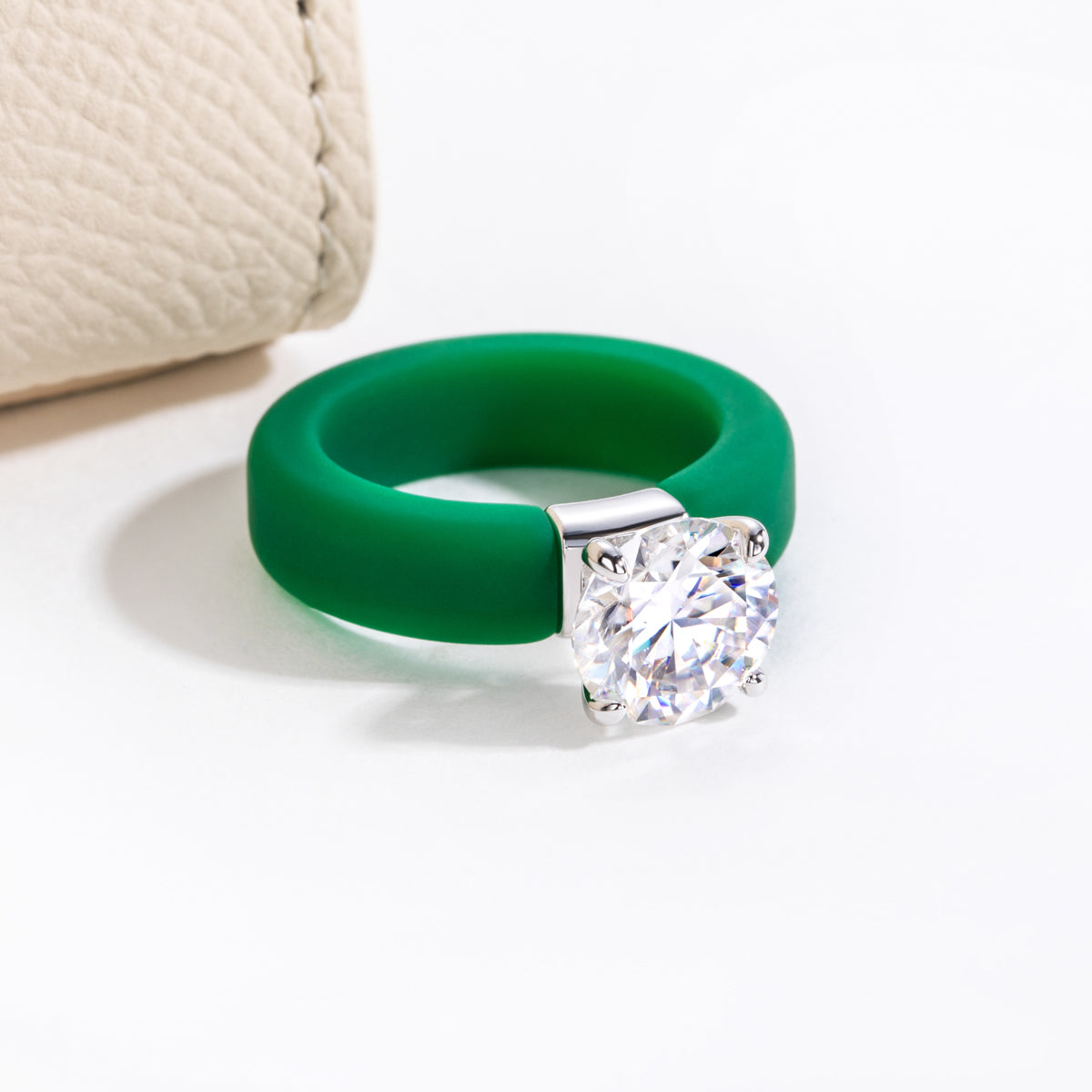 S925 Sterling Silver Moissanite Round Silicone Ring