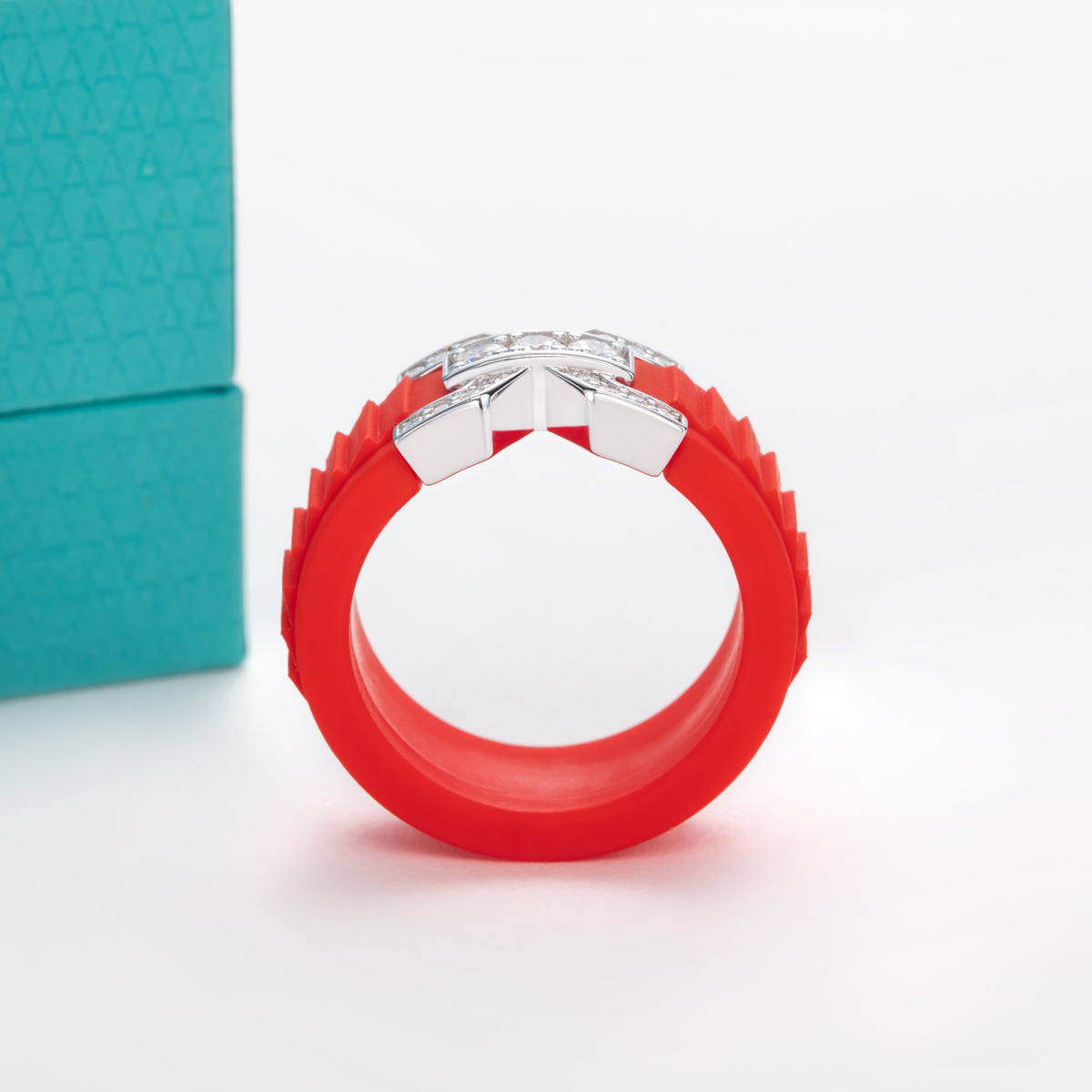 S925 silver moissani round small cherry stone silicone ring