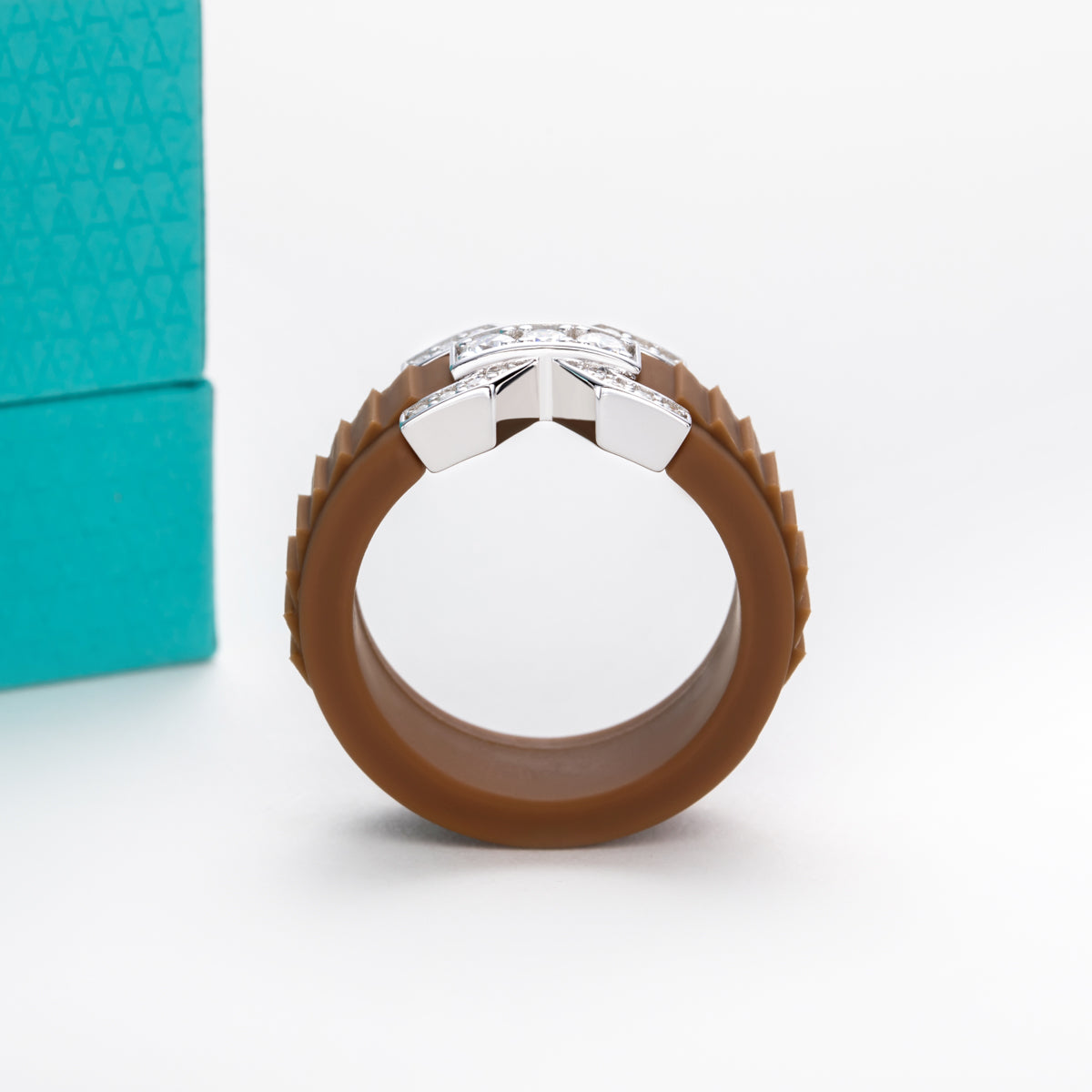 S925 silver moissani round small cherry stone silicone ring