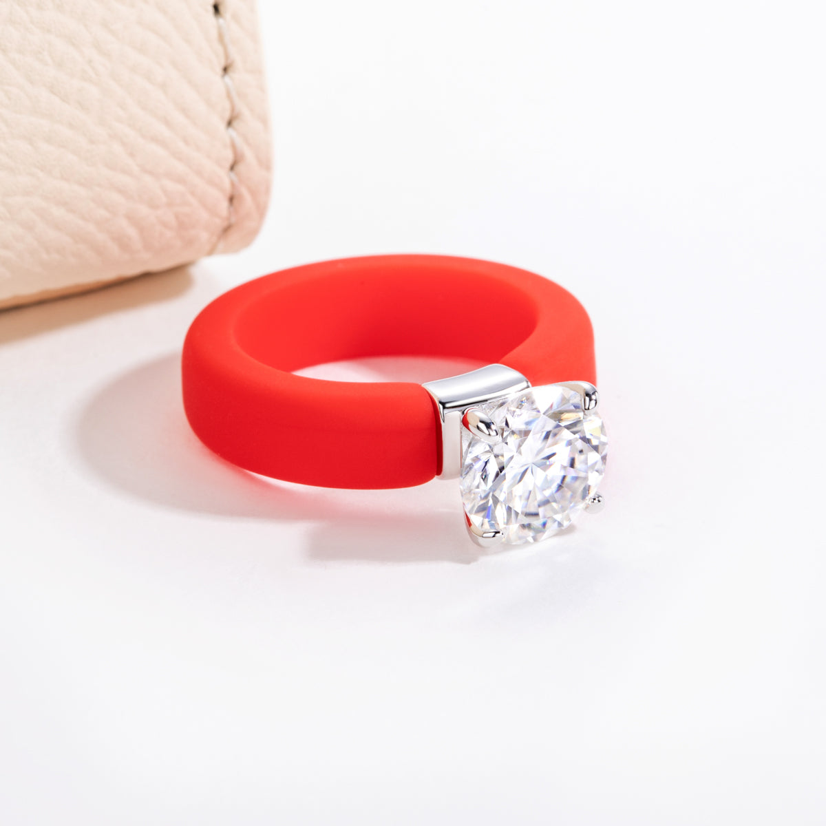 S925 Sterling Silver Moissanite Round Silicone Ring