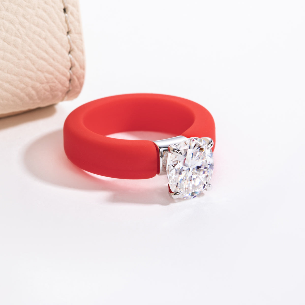 S925 Sterling Silver Moissanite Oval Silicone Ring
