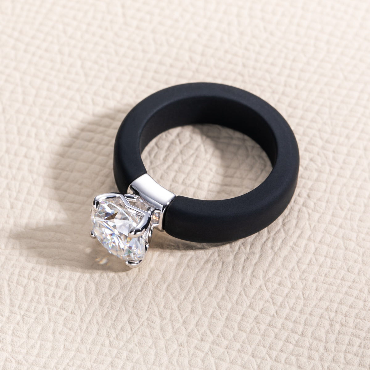 S925 Sterling Silver Moissanite Round Silicone Ring