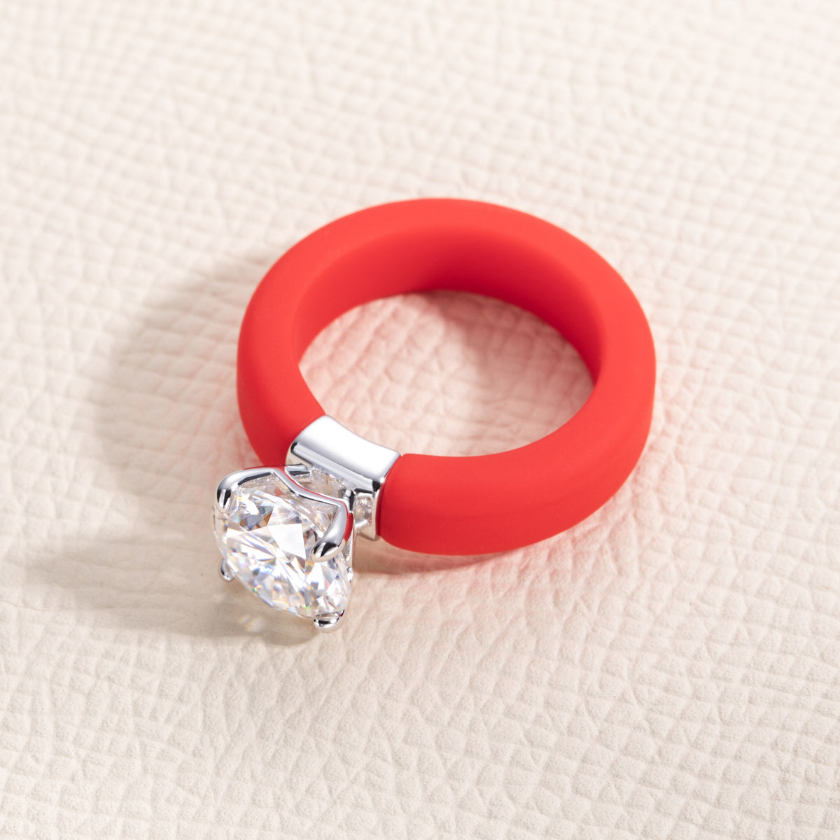 S925 Sterling Silver Moissanite Round Silicone Ring