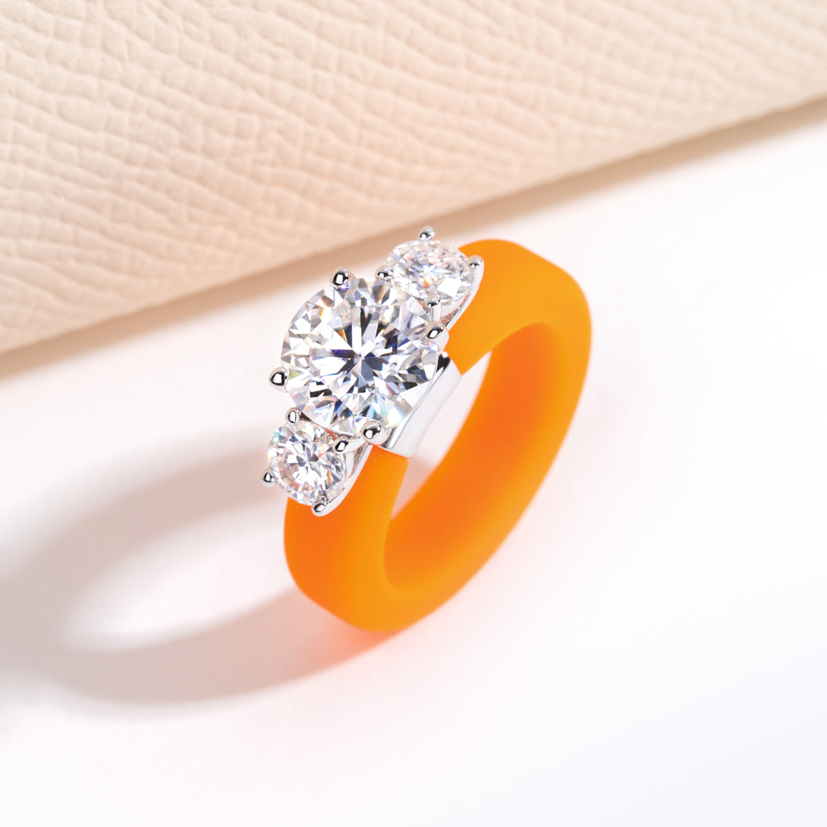 S925 Sterling Silver Moissanite Round Silicone Ring