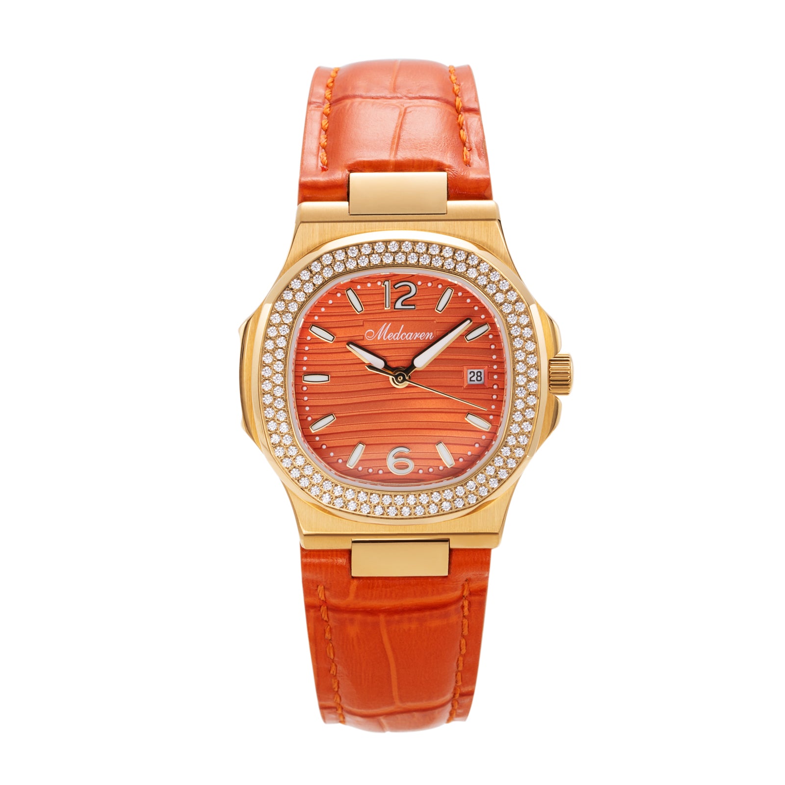 New Luxury Women' s Quartz Wristwatches 30.5mm 24K Gold Plated Fashion Ladies Calendar Watch Premium Leather Strap Waterproof