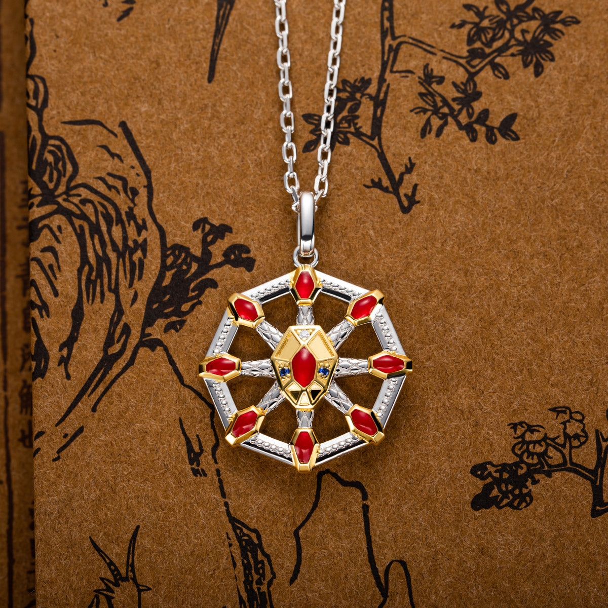 Nine-Headed Xiangliu Pendant, S925 Sterling Silver with Enamel Craft