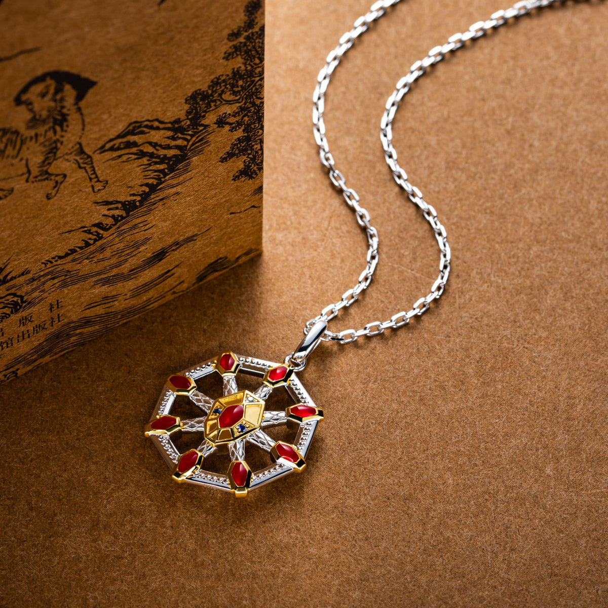 Nine-Headed Xiangliu Pendant, S925 Sterling Silver with Enamel Craft