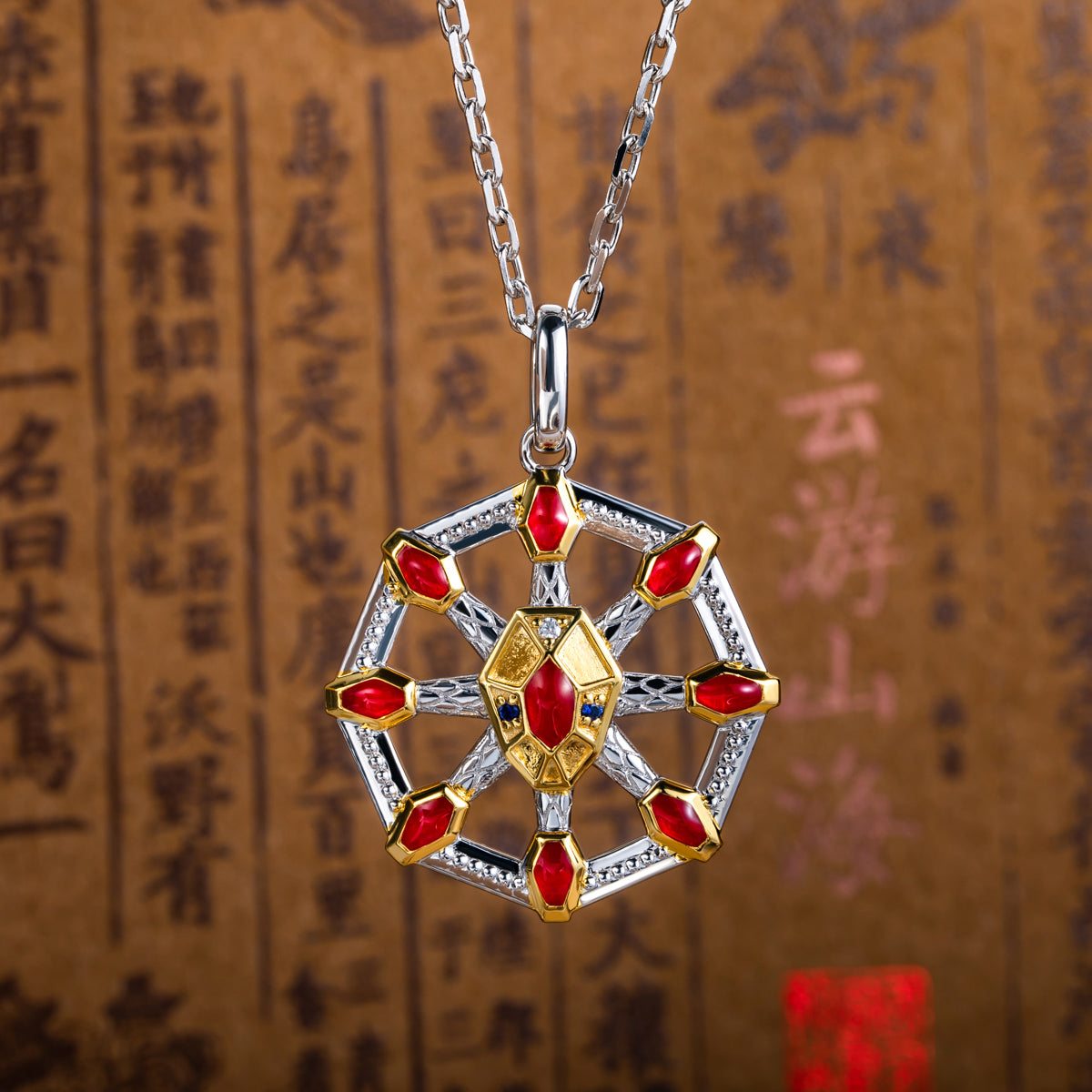 Nine-Headed Xiangliu Pendant, S925 Sterling Silver with Enamel Craft
