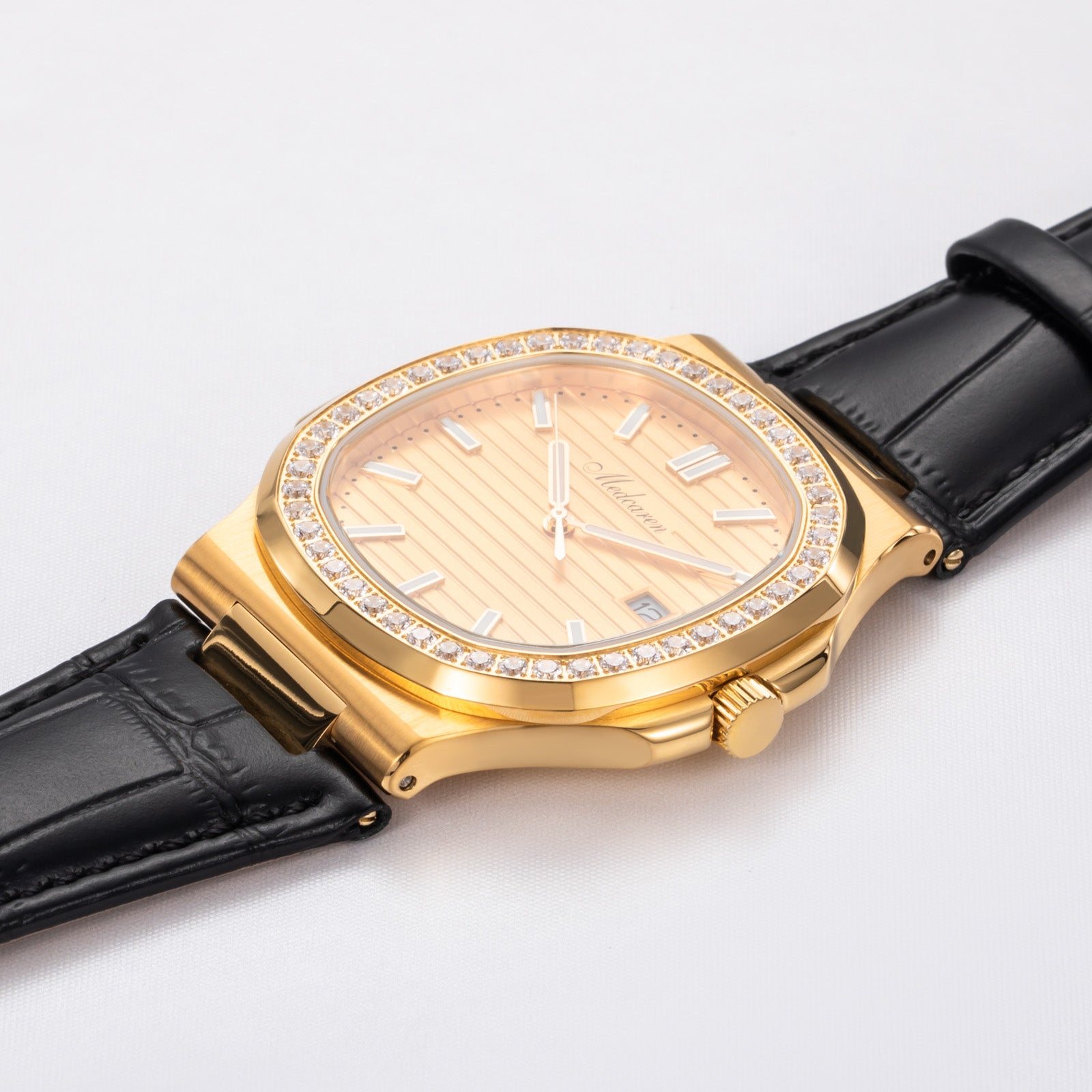 Business Luxury 41mm Men's Quartz Watch 41mm 24K Gold Stylish Men's Calendar Watch Premium Leather Strap Waterproof