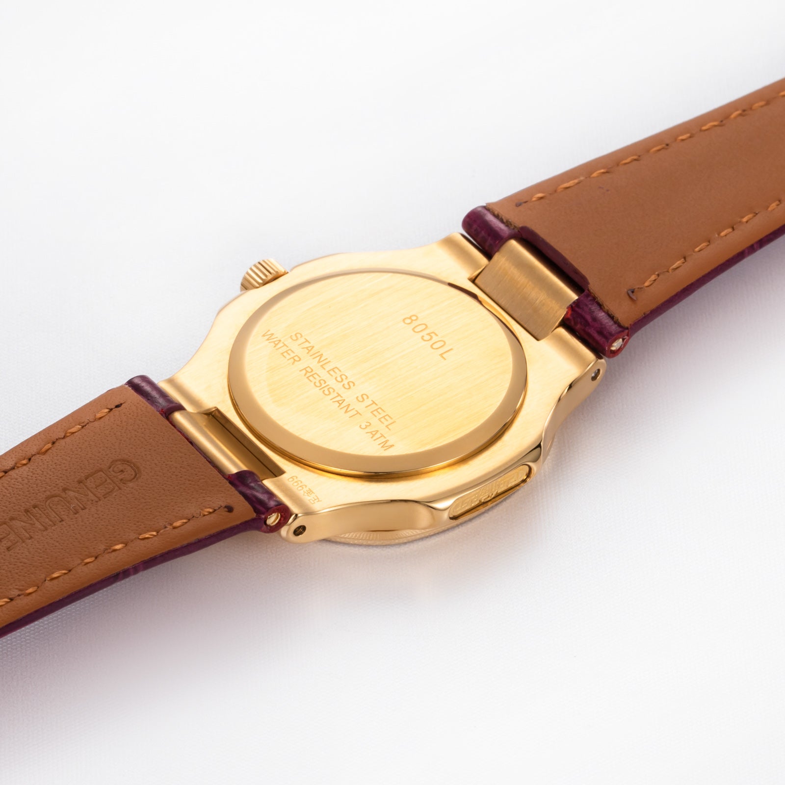 Elegant Women's 24K Gold Quartz Watch 30.5mm Purple Leather Strap Calendar Waterproof Business Daily Wear