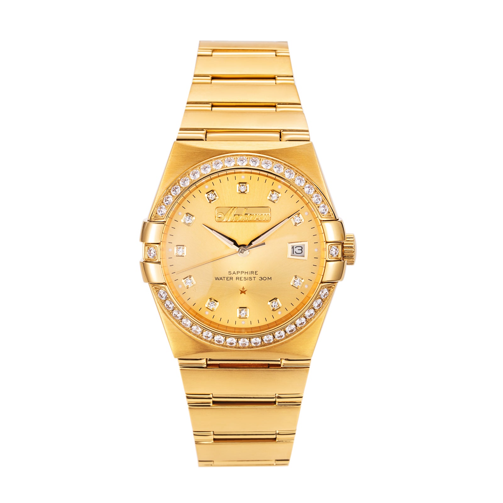 Luxury Men's Watches 38mm 24K Gold Quartz Watch Waterproof Stainless Steel Strap Calendar Chronograph Men Wristwatch Gifts