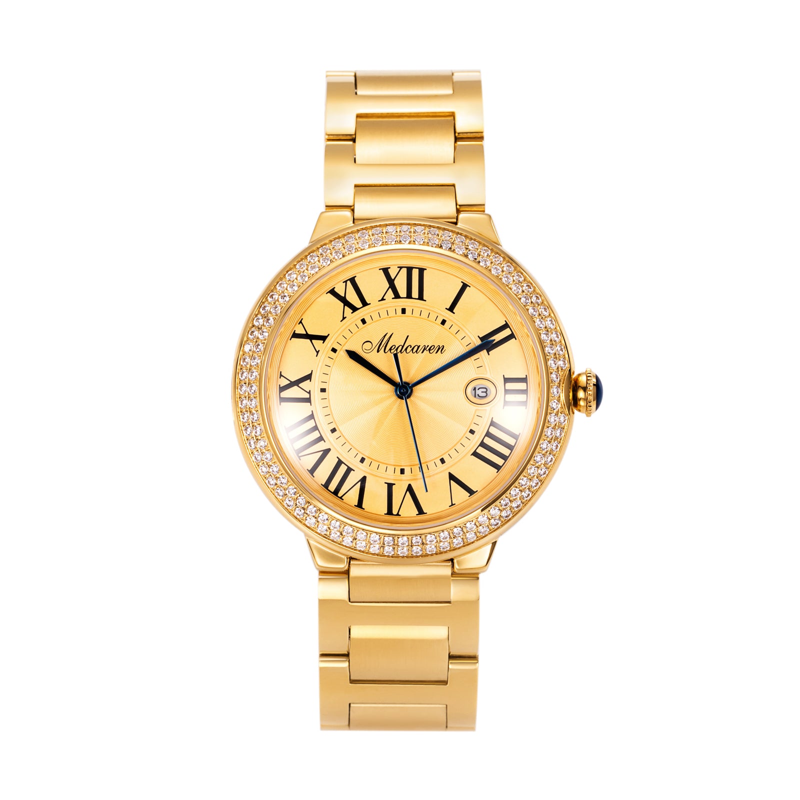 Luxury Men's Watches 38mm 24K Gold Quartz Watch Waterproof Stainless Steel Strap Calendar Chronograph Men Wristwatch Gifts