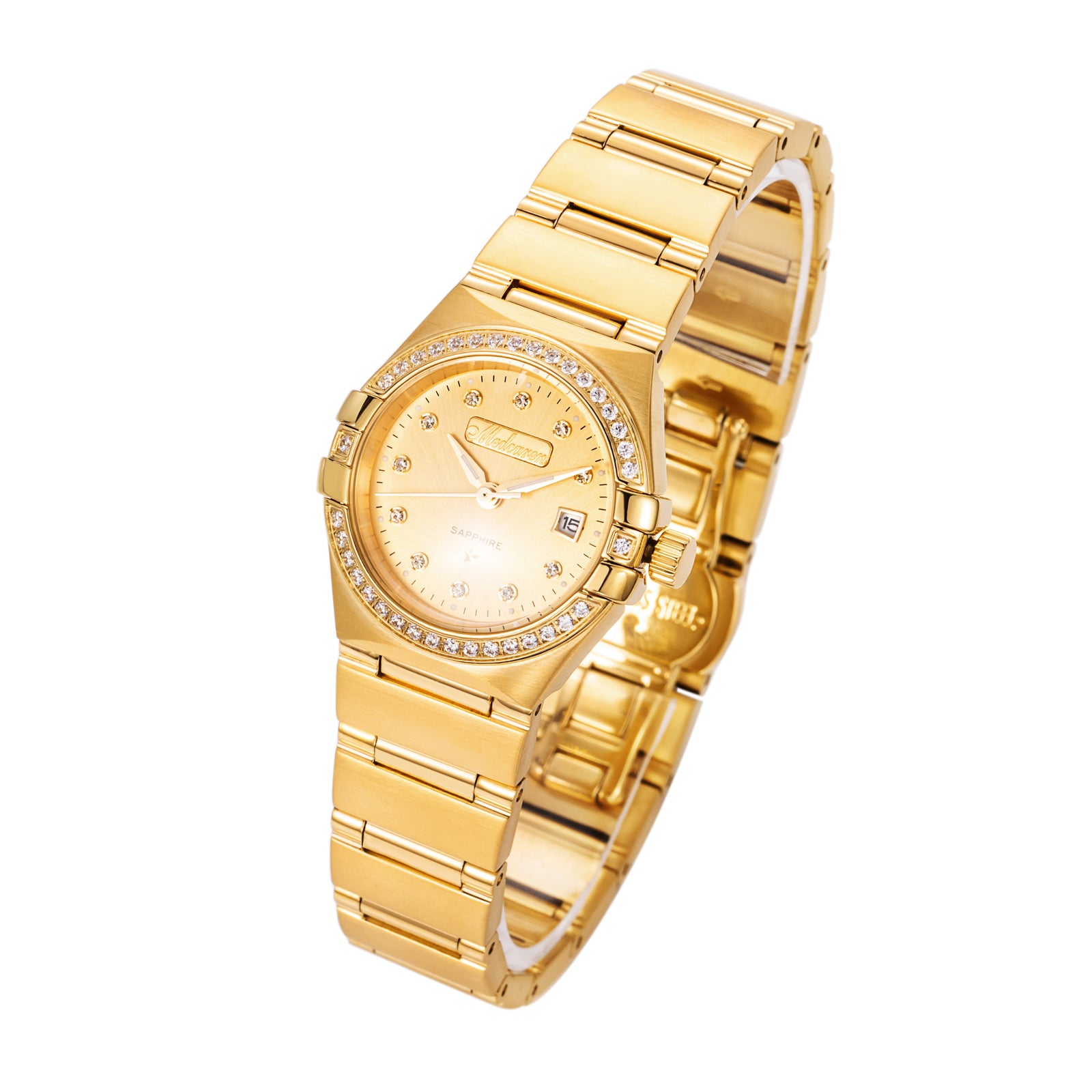Stylish 28mm Women's Wristwatches 24K Gold Quartz Watch Stainless Steel Strap Waterproof Chronograph Calendar Watch for Women