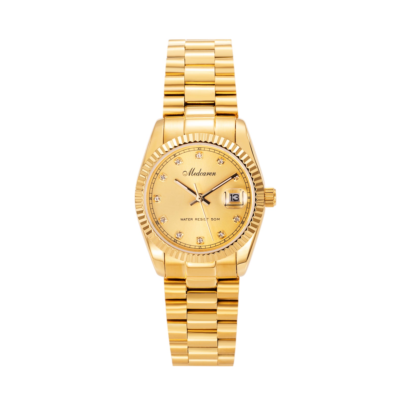 Fashion 30mm Women's Quartz Watch 24K Gold Chronograph with Dual Calendar Stainless Steel Strap Waterproof Gifts for Wife