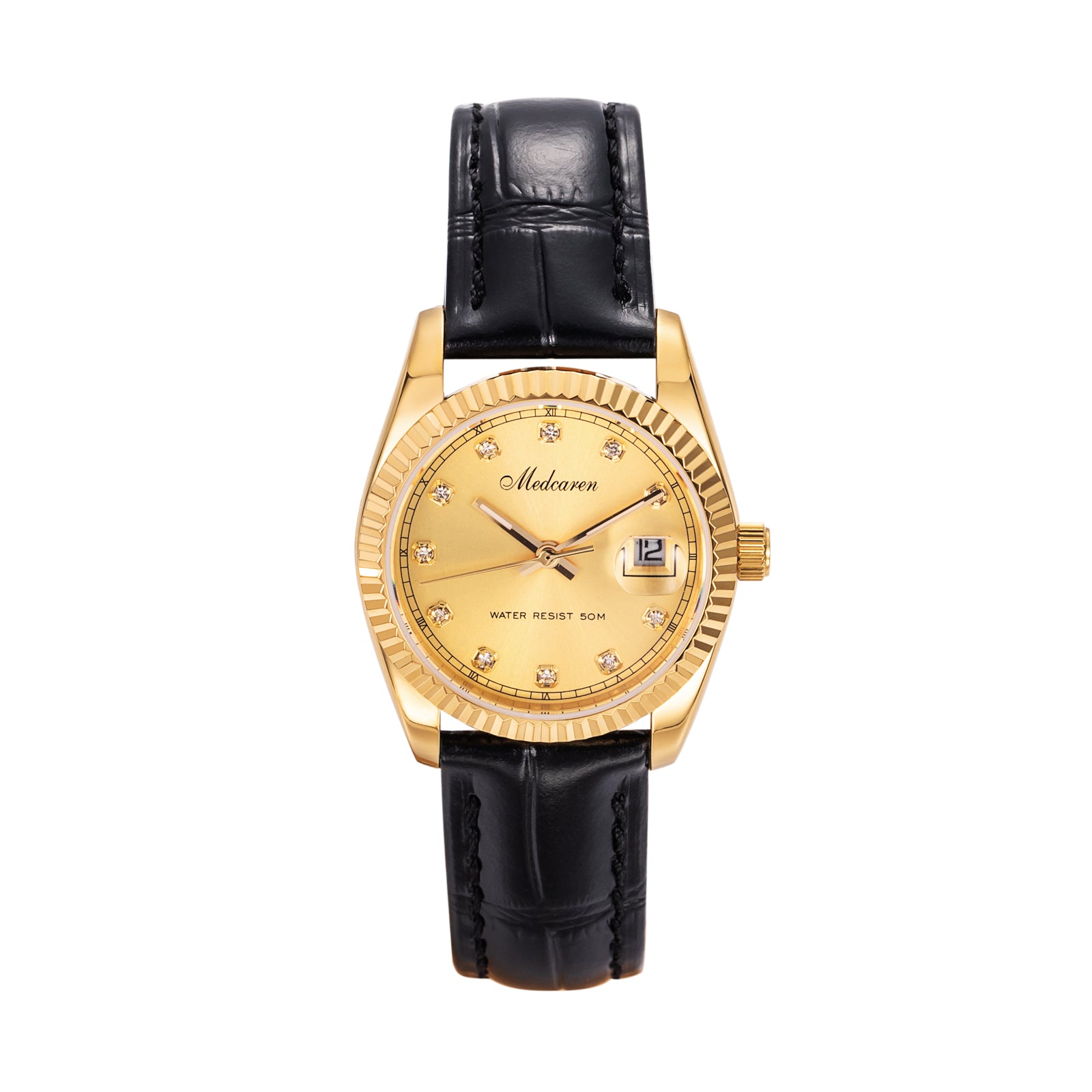 New Luxury Women' s Quartz Wristwatches 30.5mm 24K Gold Fashion Ladies Calendar Watch Premium Leather Strap Waterproof