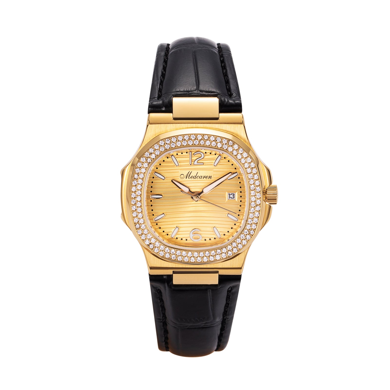 New Luxury Women' s Quartz Wristwatches 30.5mm 24K Gold Plated Fashion Ladies Calendar Watch Premium Leather Strap Waterproof
