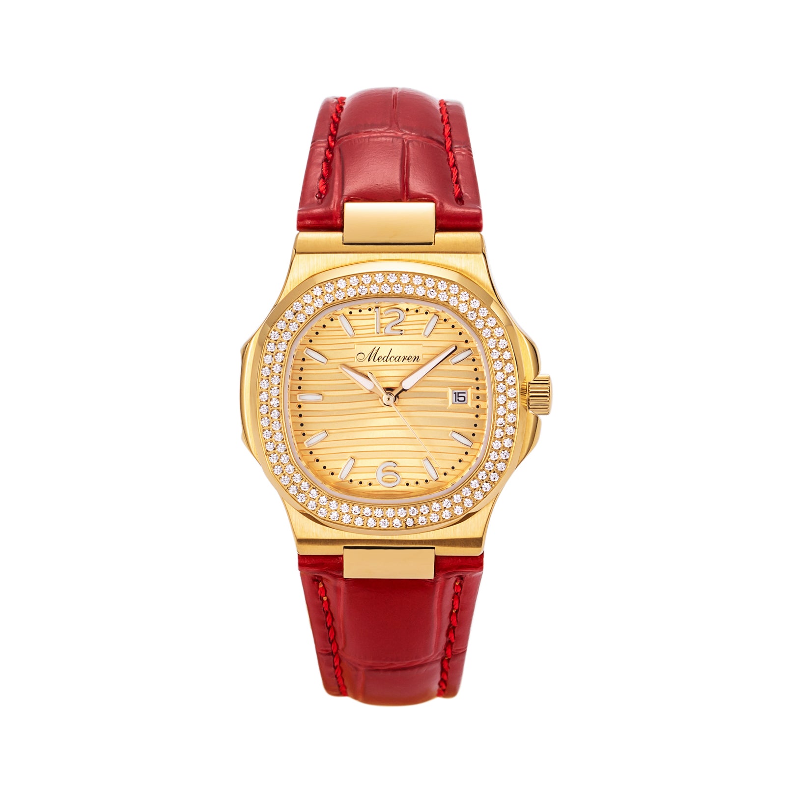 New Luxury Women' s Quartz Wristwatches 30.5mm 24K Gold Plated Fashion Ladies Calendar Watch Premium Leather Strap Waterproof