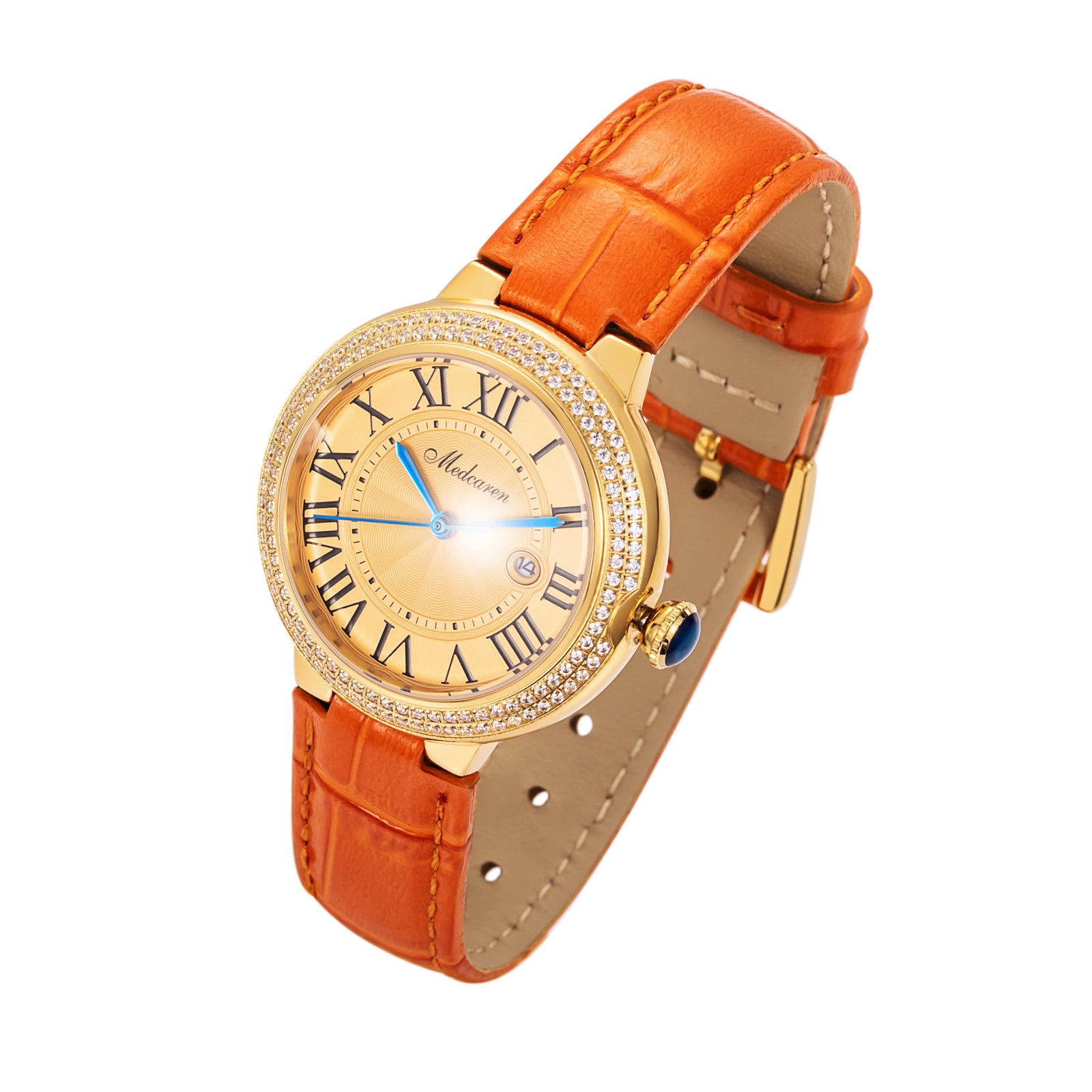 New Luxury Women's Quartz Watch 33mm 24K Gold Fashion Ladies Calendar Watch High-Grade Leather Strap Waterproof
