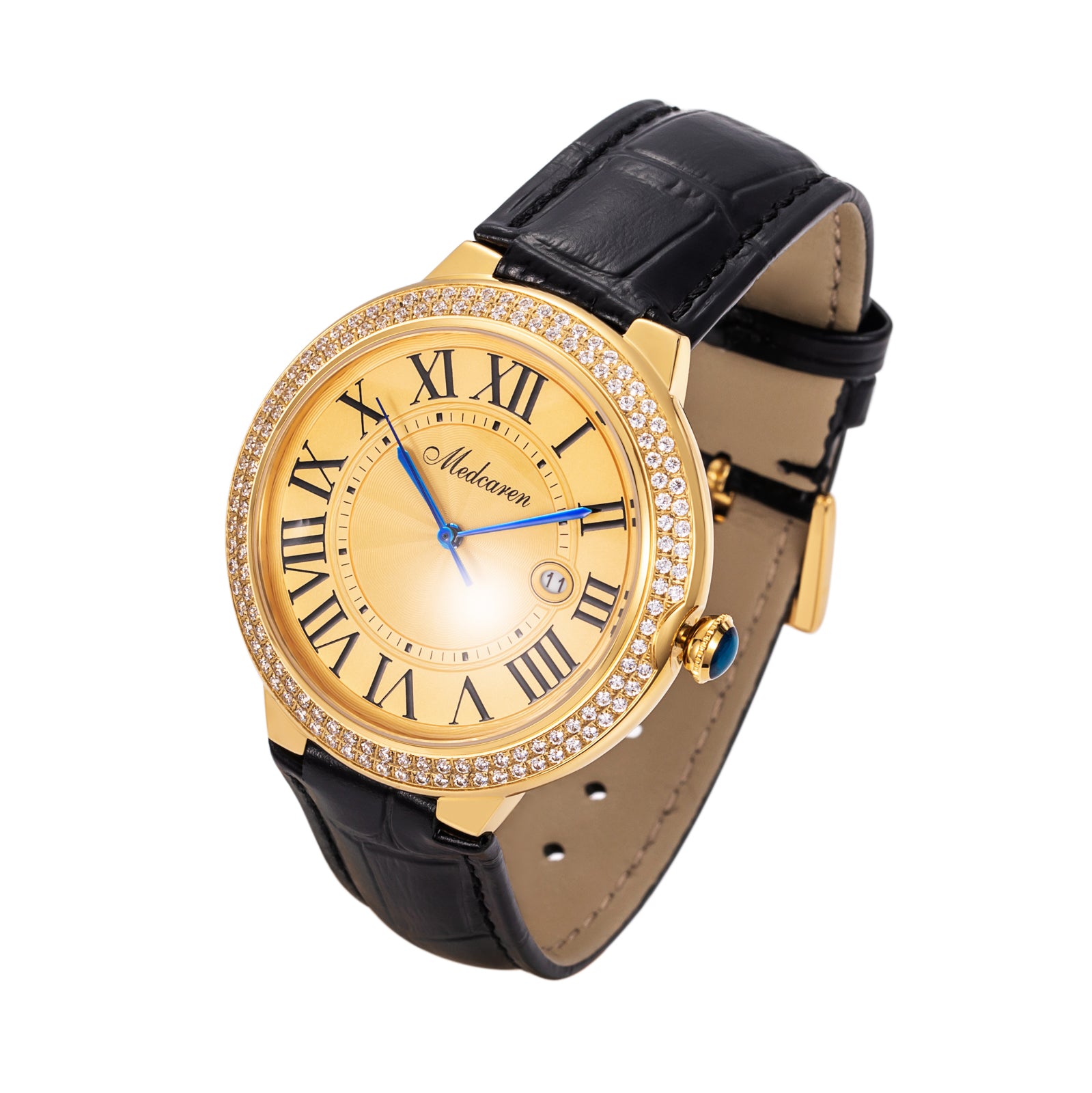 New Luxury Men Watches 42mm 24K Gold Stylish Men's Calendar Watch Premium Leather Strap Waterproof Quartz Watch