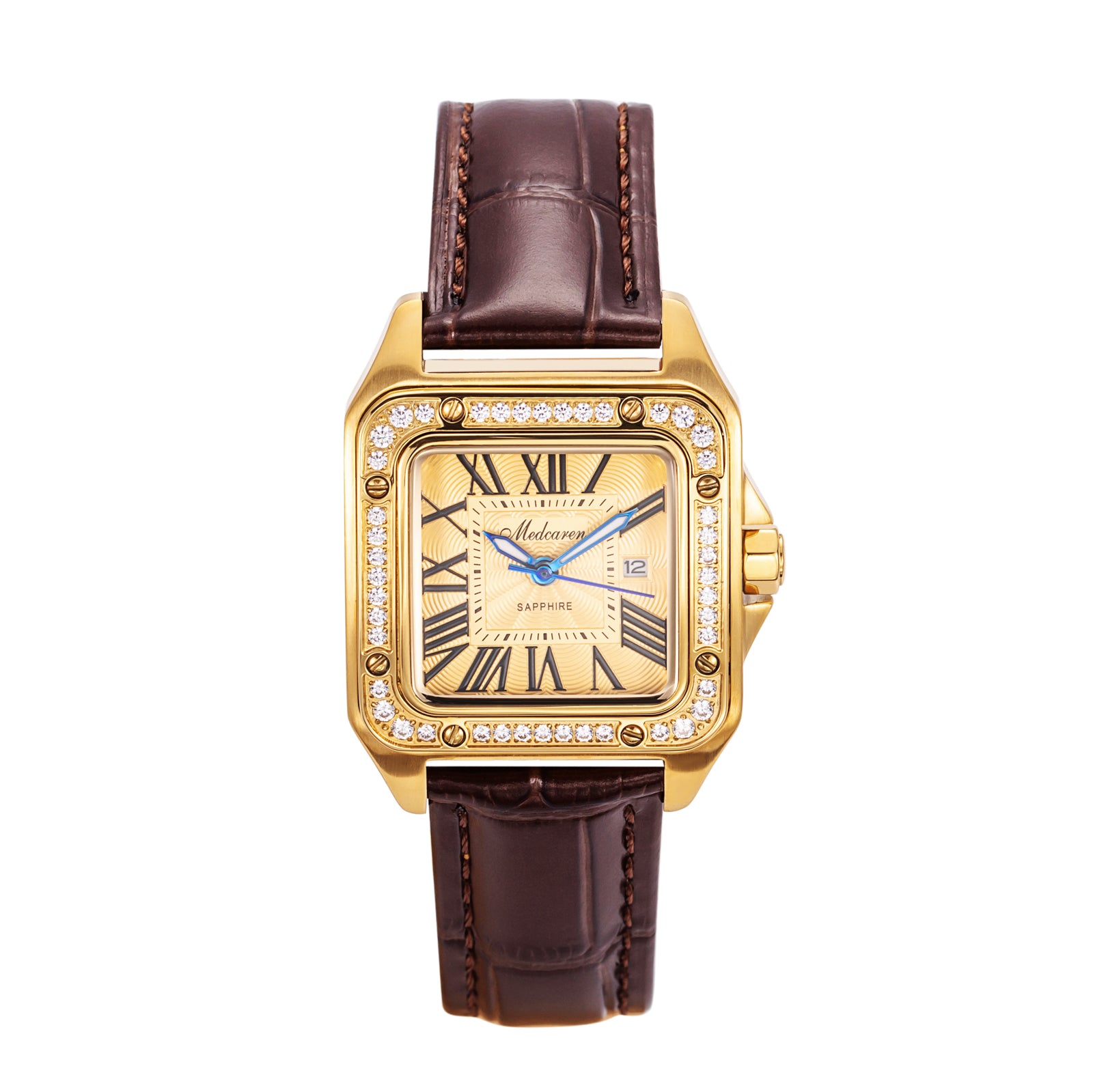 New Luxury Women' s Wristwatches 30.5mm 24K Gold Fashion Calendar Quartz Watch Premium Leather Strap Waterproof Gifts for Women