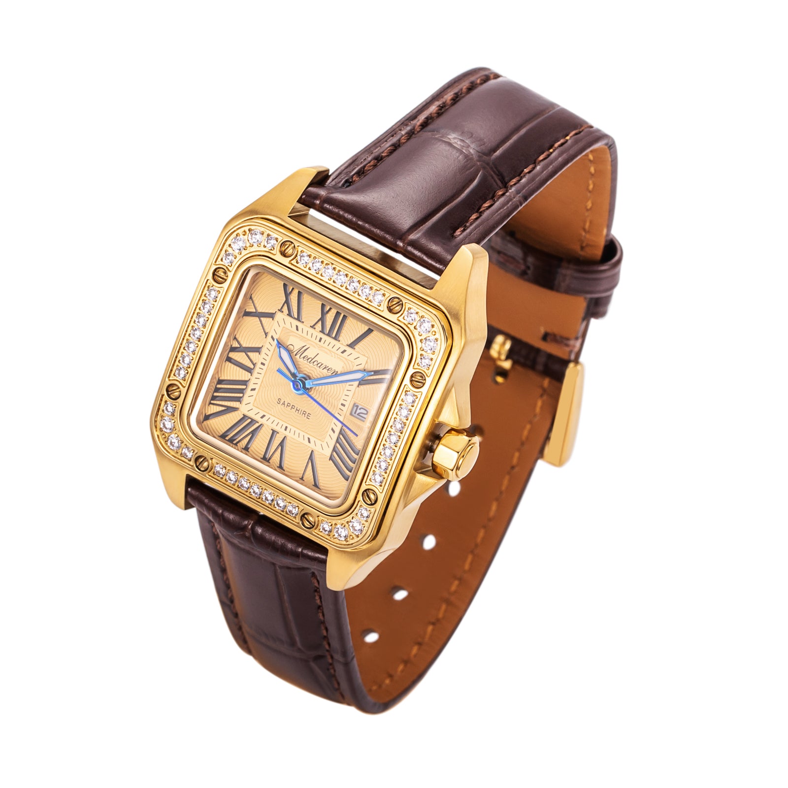New Luxury Women' s Wristwatches 30.5mm 24K Gold Fashion Calendar Quartz Watch Premium Leather Strap Waterproof Gifts for Women